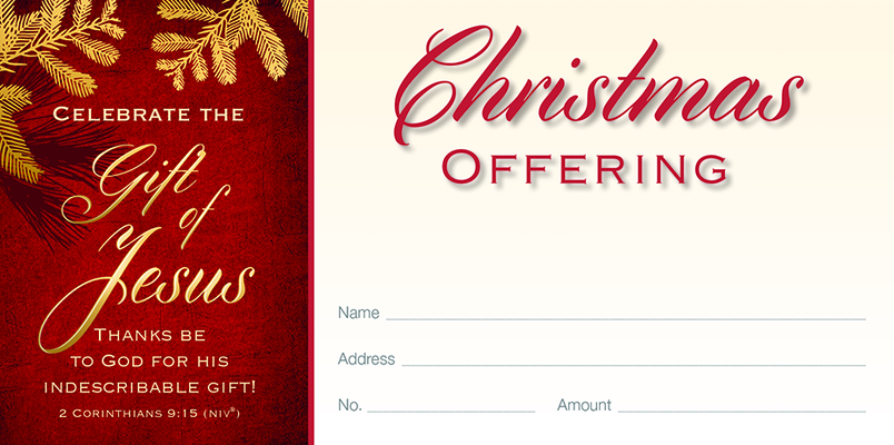 Offering Envelope - Christmas - Celebrate the Gift of Jesus - Thanks Be to God.... 2 Cor 9:15 (Niv)