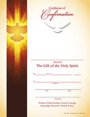 Certificate - Confirmation, Dove - "gift of the Holy Spirit"