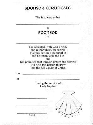 Embossed Sponsor/Godparent Certificate, Pack of 12 [With Envelope]