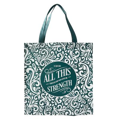 Strength Through Him Reusable Shopping Bag in Green- Philippians 4:13