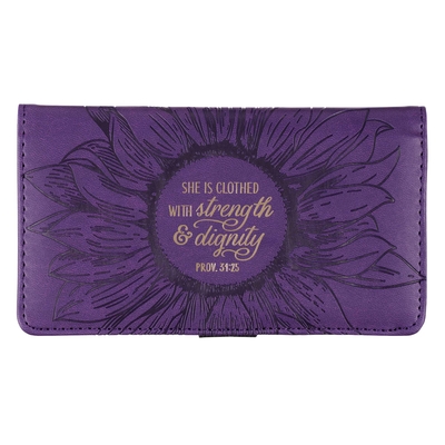 Checkbook Cover Strength & Dignity Purple Proverbs 31:25
