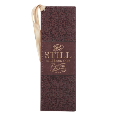 Christian Art Gifts Faux Leather Bookmark Be Still and Know Psalm 46:10 Bible Verse, Brown