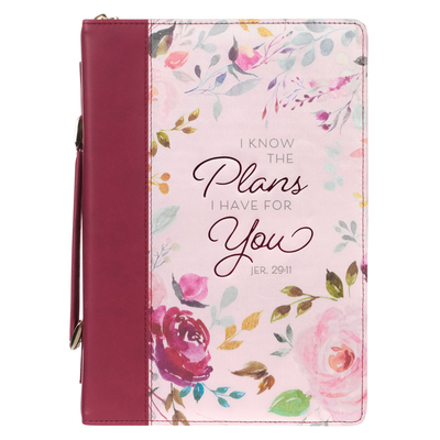 Bible Cover Med Pink Floral I Know the Plans Jer. 29:11
