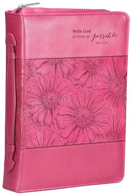 Pink LL Bible Cover with God MT 19: 26 Lg