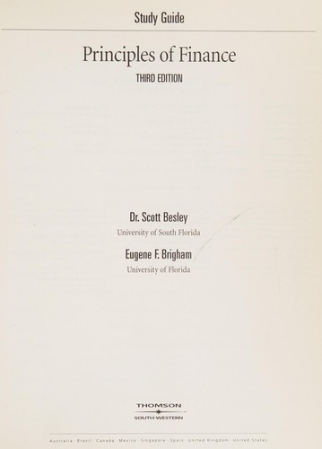 Study Guide for Besley/Brigham's Principles of Finance, 3rd