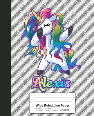 Wide Ruled Line Paper: ALEXIS Unicorn Rainbow Notebook