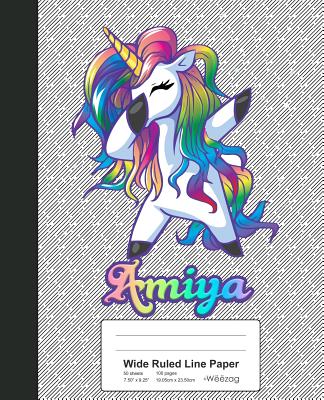Wide Ruled Line Paper: AMIYA Unicorn Rainbow Notebook