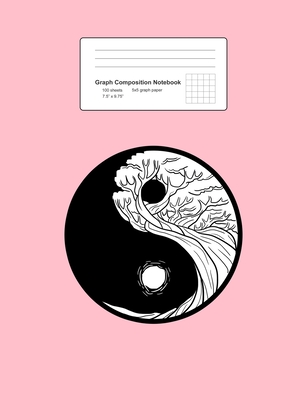 Graph Composition Notebook: Math, Physics, Science Exercise Book - Bonsai Yin Yang Vintage Nature Harmony Balance Life Gift - Pink 5x5 Graph Paper