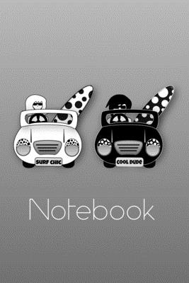 Cool Surfer Couple in Surf Bugs Notebook: Retro surfies in vintage style sports cars ready for an epic surfing session! Subject and Date Boxes head up