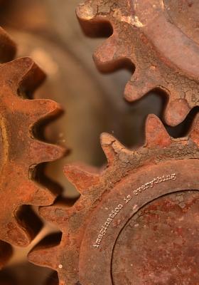 imagination is everything: 7x0 wide ruled notebook: victorian steampunk rusty gears industry art science