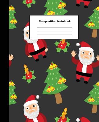 Composition Notebook: Christmas Red Santa and Tree Pattern Design Wide Ruled Note