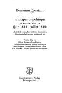 Principes de Politique Et Autres Crits (Juin 1814 - Juillet 1815). Libert de La Presse, Responsabilit Des Ministres, M Moires de Juliette, Acte Additi